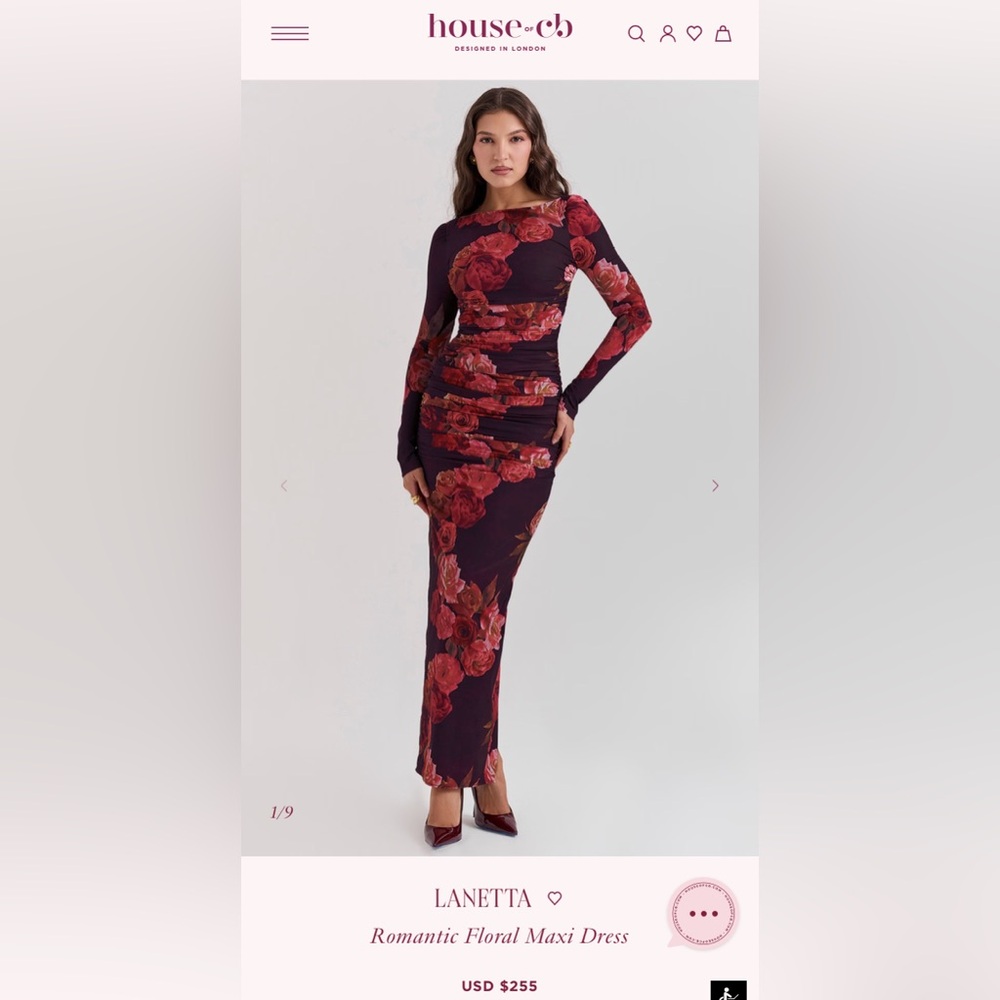 House of CB Lanetta Romantic Floral Maxi Dress in Burgundy and Red